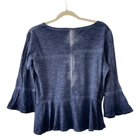 Free People Blue Ruffle Bell Sleeve Blouse Size small Acid Wash Grunge - Picture 3 of 4